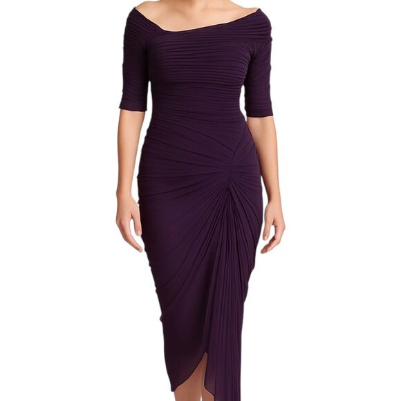 Tadashi Shoji Purple Ruched Off-Shoulder Lined Dress - Size S - Picture 1 of 11
